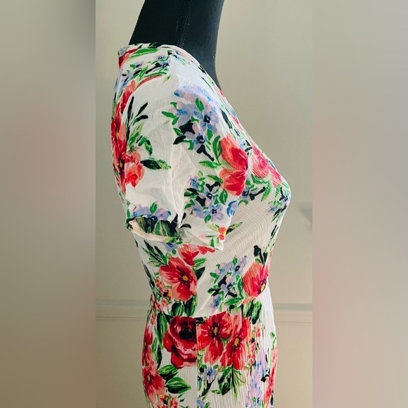 WOMEN’S White Floral V Neck Faux Wrap Midi Dress Size L - Picture 10 of 11